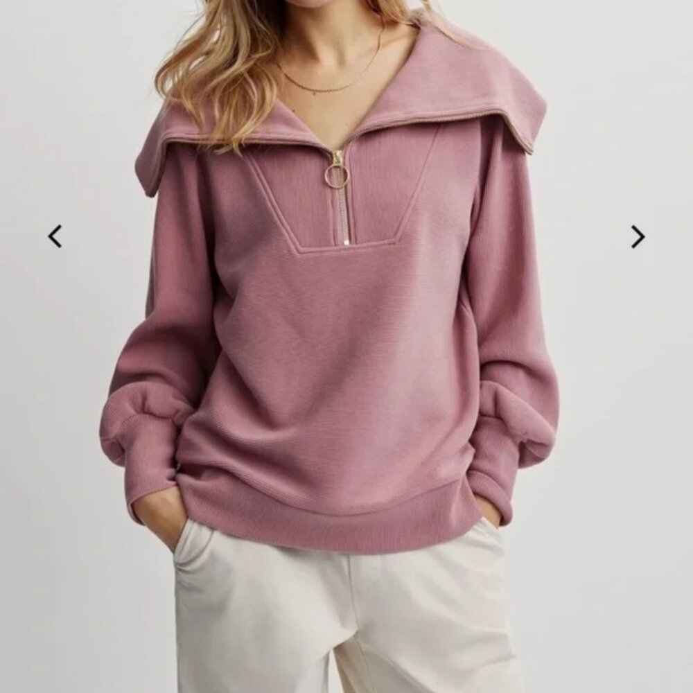 VARLEY Vine Oversized Half-Zip Pullover in Nostalgia Rose Ottoman Fabric XS